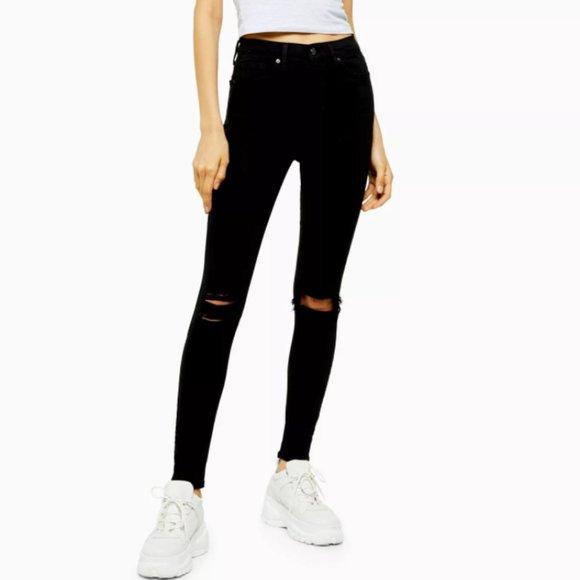 Topshop Jamie Black Distressed Jeans - Picture 1 of 8